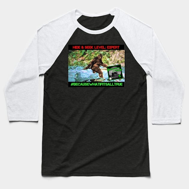 Bigfoot Hide & Seek Expert Baseball T-Shirt by Paradelphia